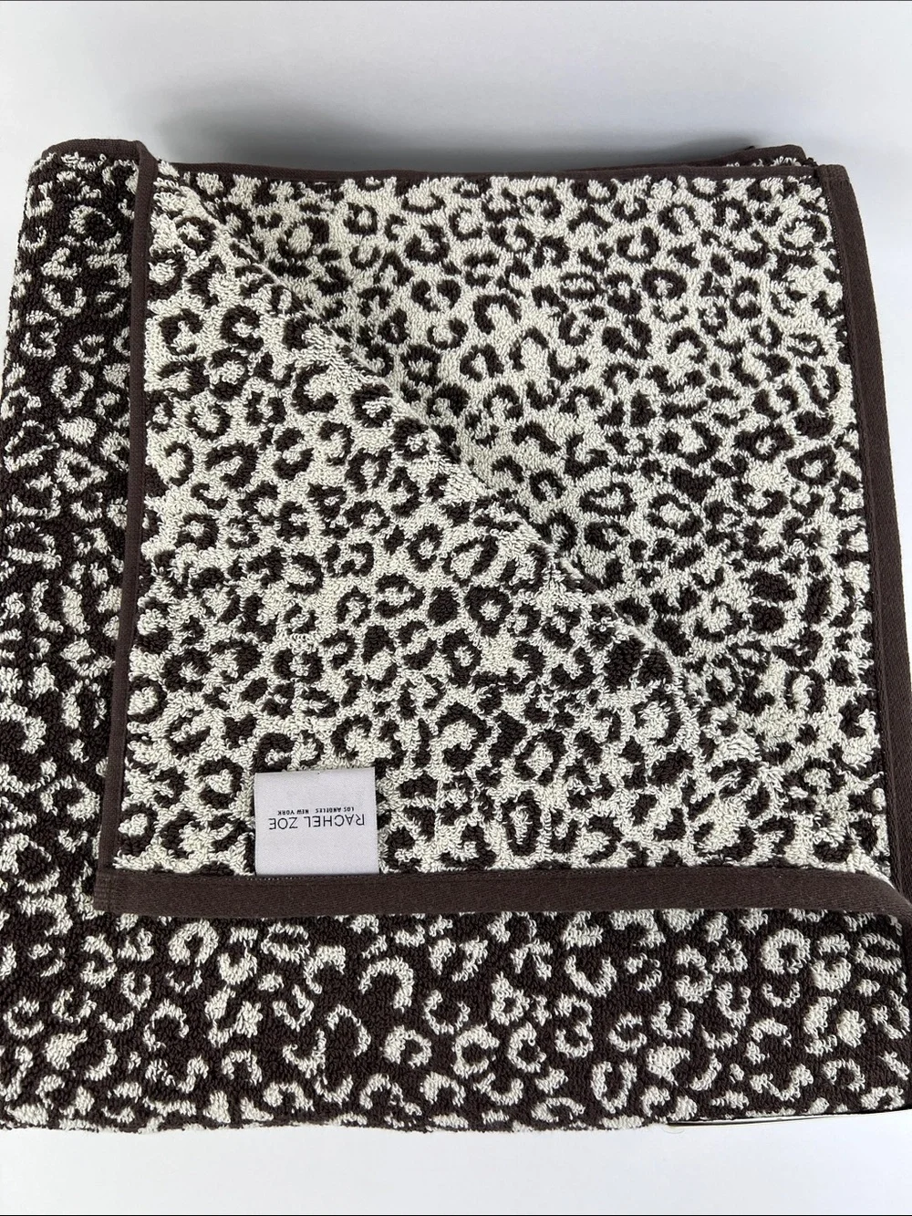Rachel Zoe Bath Towels Leopard Print Dark Brown and Cream 100% Cotton 8 Pc NEW